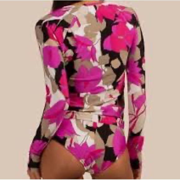 Trina Turk Lynx Long Sleeve Fuchsia Swimsuit - Picture 1 of 5